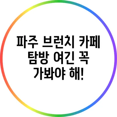 파주 브런치 카페 탐방: 여긴 꼭 가봐야 해!