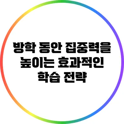 방학 동안 집중력을 높이는 효과적인 학습 전략