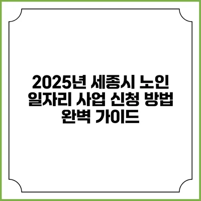 2025년 세종시 노인 일자리 사업 신청 방법 완벽 가이드