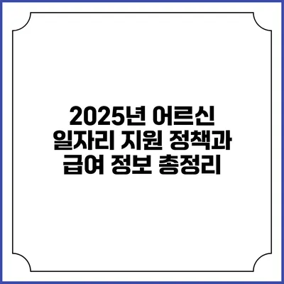 2025년 어르신 일자리 지원 정책과 급여 정보 총정리