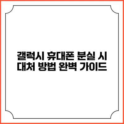 갤럭시 휴대폰 분실 시 대처 방법 완벽 가이드
