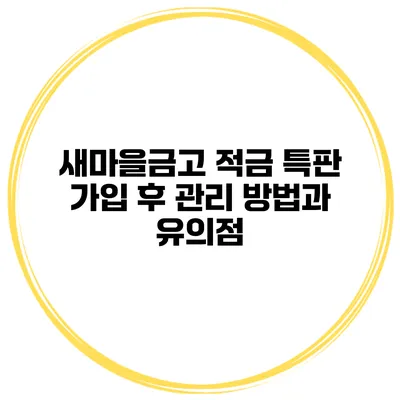 새마을금고 적금 특판 가입 후 관리 방법과 유의점